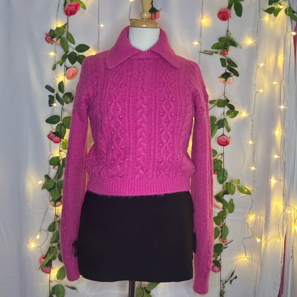 Free People Fuchsia Cable Knit Turtleneck Sweater
